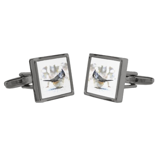 Cheerful Tufted Titmouse Bird Cufflinks