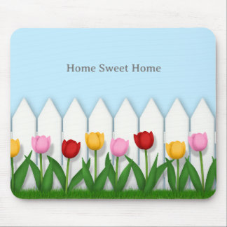 Cheerful Tulip Flower Garden Custom Name or Text Mouse Pad