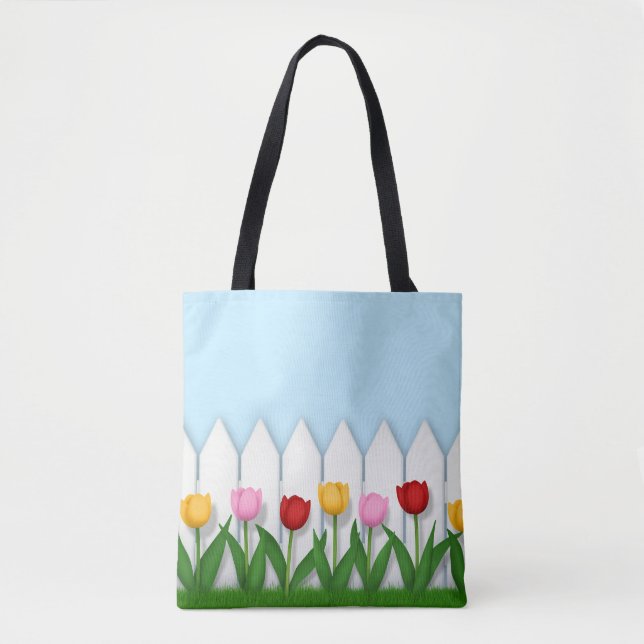 Cheerful Tulip Flower Garden Customizable Tote Bag (Front)