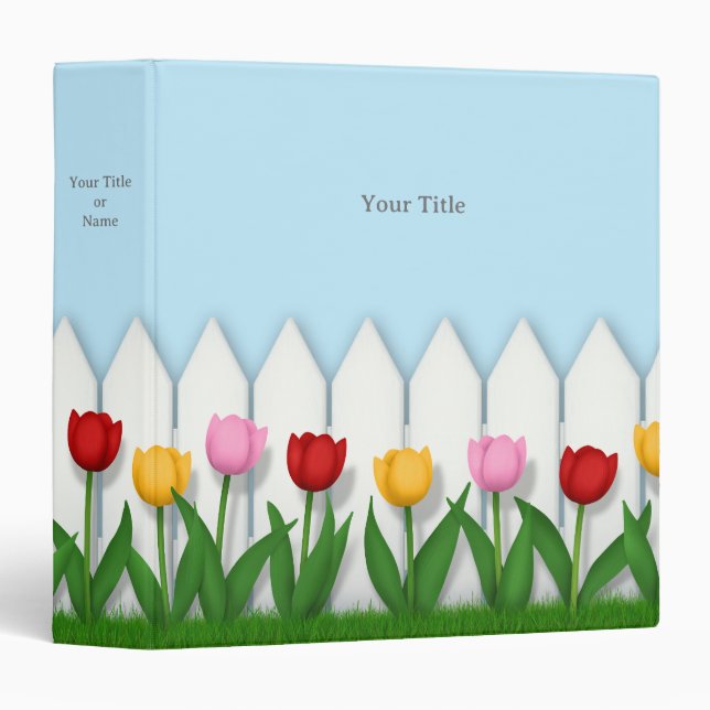 Cheerful Tulips & White Picket Fence Custom 1.5" 3 Ring Binder (Front/Spine)
