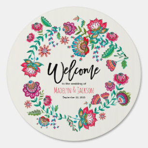 Cheerful turquoise & orange botanical folk flowers sign