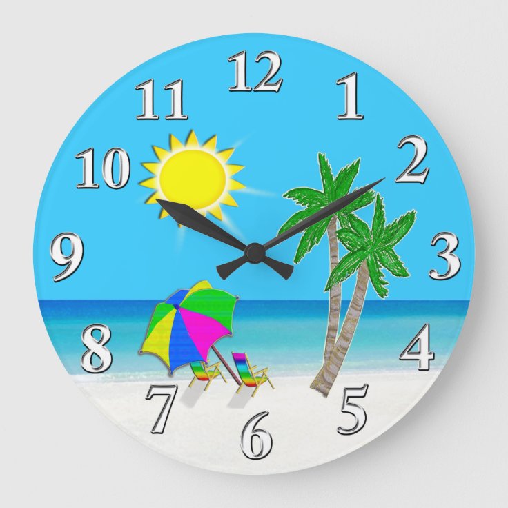 Cheerful Turquoise Wall Clocks Beach Theme Zazzle