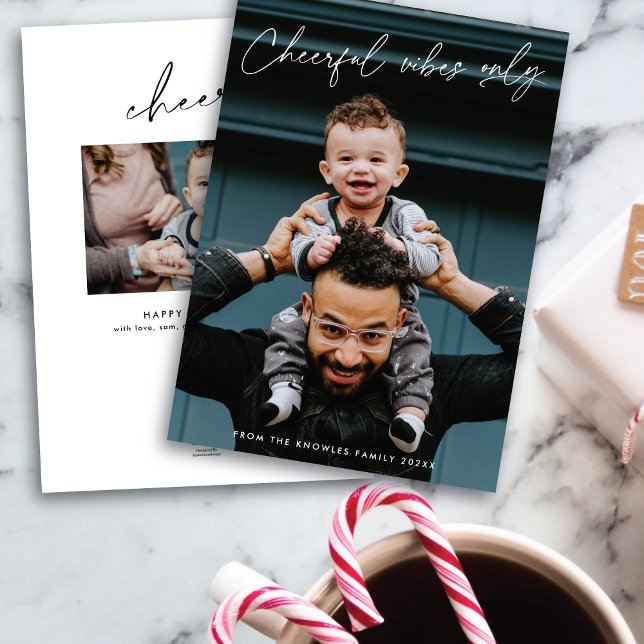 Cheerful Vibes Only Portrait Holiday Photo Card (Creator Uploaded)