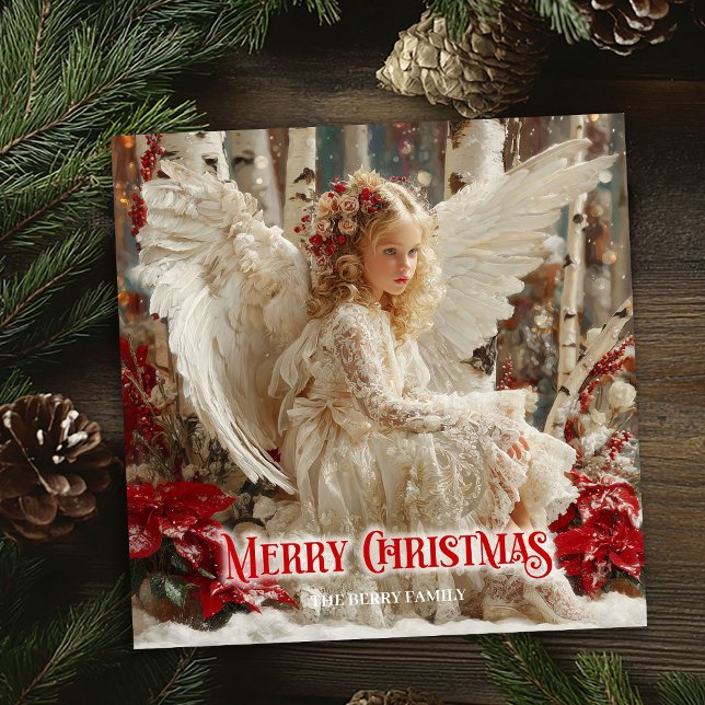 Cheerful vintage angel red white gold holiday card (Cheerful vintage angel red white gold holiday greeting card

)