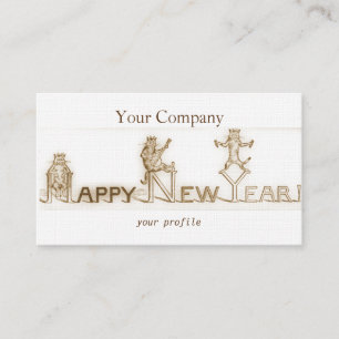 cheerful vintage cats - happy new year business card