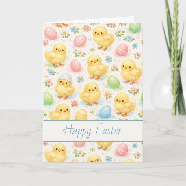 Cheerful Watercolor Chick & Egg Easter Card (Front)