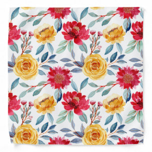 Cheerful Watercolor Floral Pattern in Yellow Rose Bandana