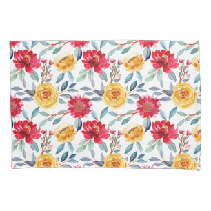 Cheerful Watercolor Floral Pattern in Yellow Rose Pillow Case