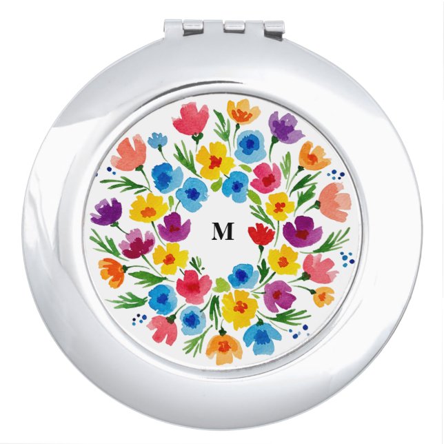 Cheerful Watercolor Florals Compact Mirror (Front)