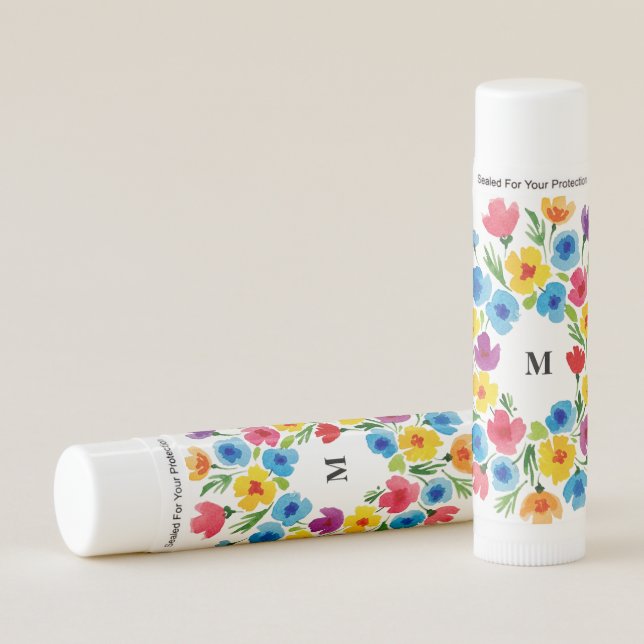 Cheerful Watercolor Florals Lip Balm (Front)