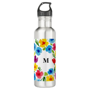 Cheerful Watercolor Florals Stainless Steel Water Bottle
