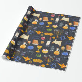 Cheerful Watercolor Hanukkah Illustrations Pattern Wrapping Paper (Unrolled)