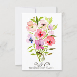 Cheerful Watercolor Pansies & Wildflowers Wedding RSVP Card
