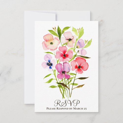 Cheerful Watercolor Pansies  Wildflowers Wedding RSVP Card