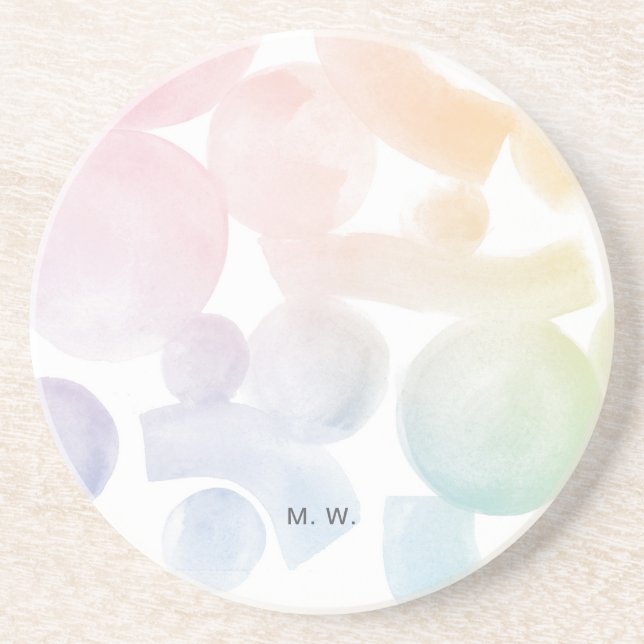 Cheerful Watercolor Pattern Coaster with Initials (Front)