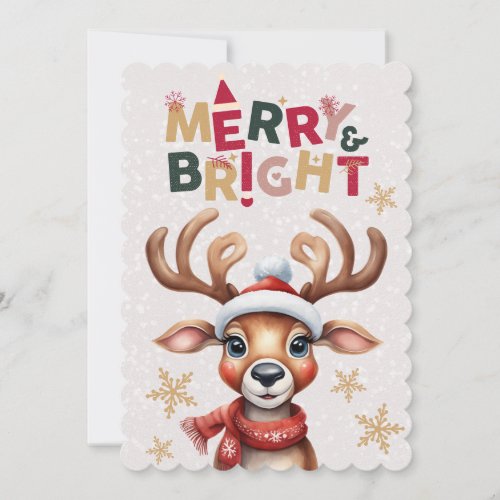 Cheerful Watercolor Reindeer Snowy Merry Christmas Holiday Card