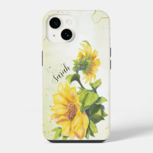 Cheerful Watercolor Sunflower Flowers art Custom iPhone 14 Case