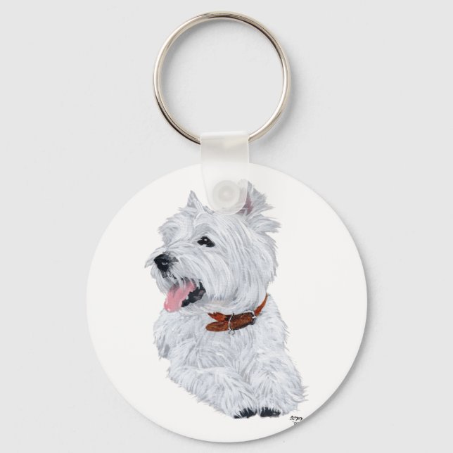 Cheerful West Highland White Terrier Keychain (Front)