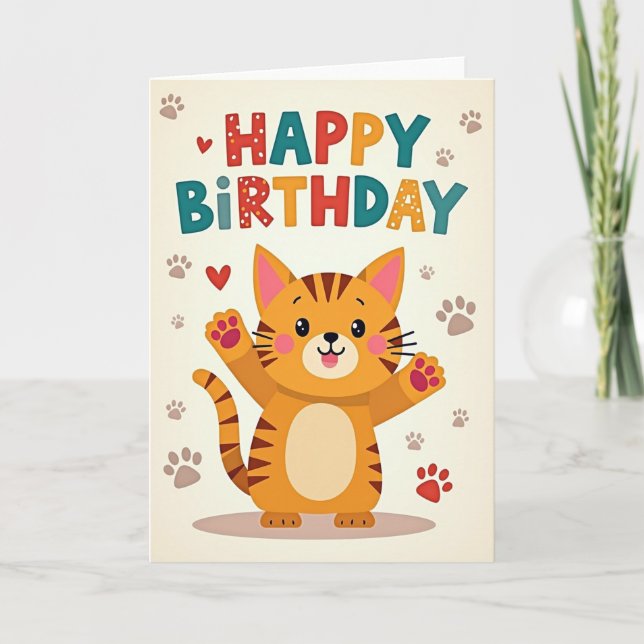 Cheerful Whimsical Cat Card (Front)