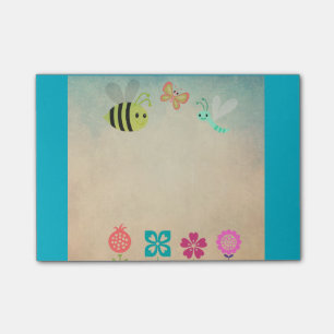 Cheerful Whimsical Collection of Flowers and Bugs Post-it Notes