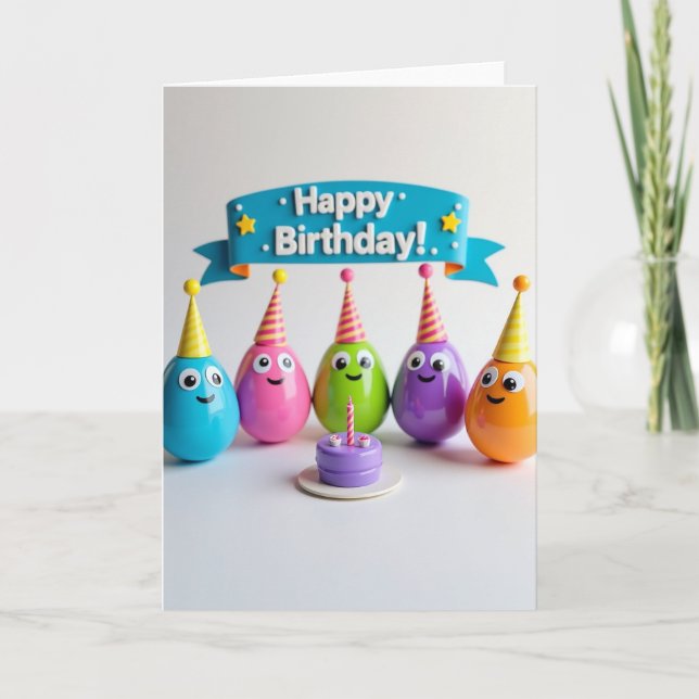 Cheerful Whimsical Figures Birthday Card (Front)