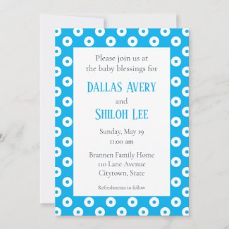 Cheerful Whimsy Blue Polka-Dot Twin Baby Blessing Invitation