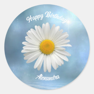 Cheerful White Daisy Classic Round Sticker