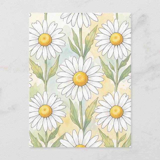 Cheerful White Daisy Floral Pattern Postcard (Front)