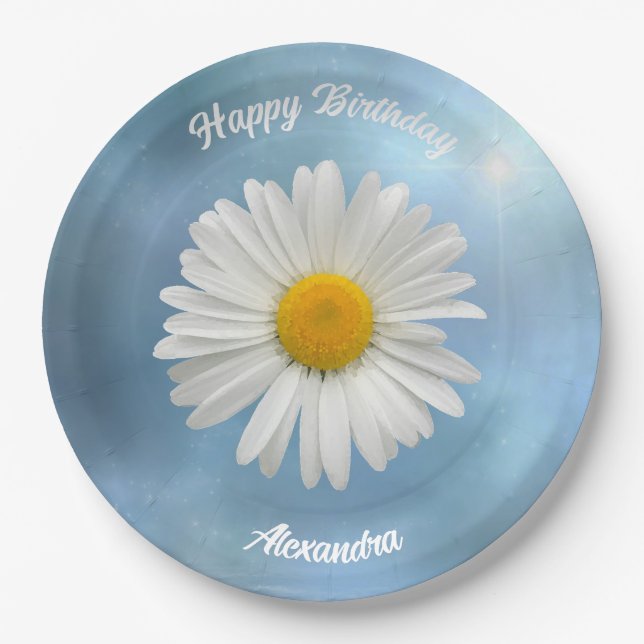 Cheerful White Daisy Paper Plates (Front)