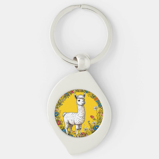 Cheerful white llama keychain (Front)