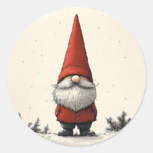 Cheerful Winter Gnome in Red Hat Classic Round Sticker