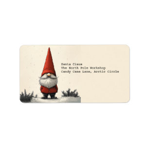 Cheerful Winter Gnome in Red Hat Label