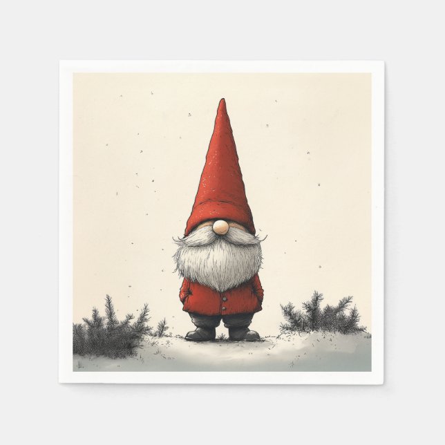 Cheerful Winter Gnome in Red Hat Napkins (Front)