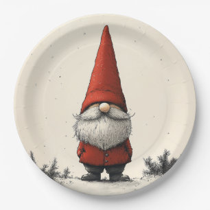 Cheerful Winter Gnome in Red Hat Paper Plates