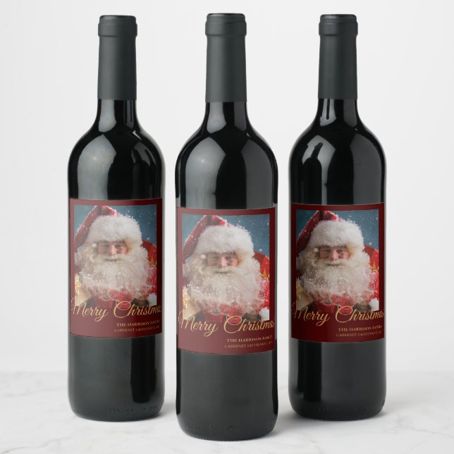Cheerful Winter Santa Claus | Merry Christmas Wine Label (Bottles)