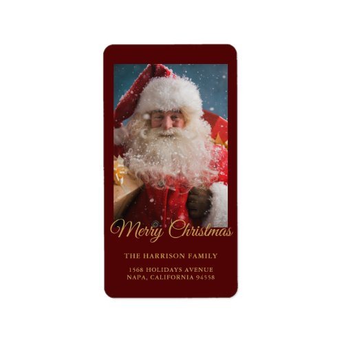 Cheerful Winter Santa Claus Personalized Christmas Label