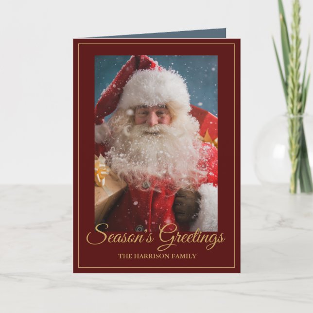 Cheerful Winter Santa Claus Personalized Photo Holiday Card (Front)