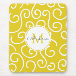 Cheerful Yellow and White Pattern with Monogram Mouse Pad