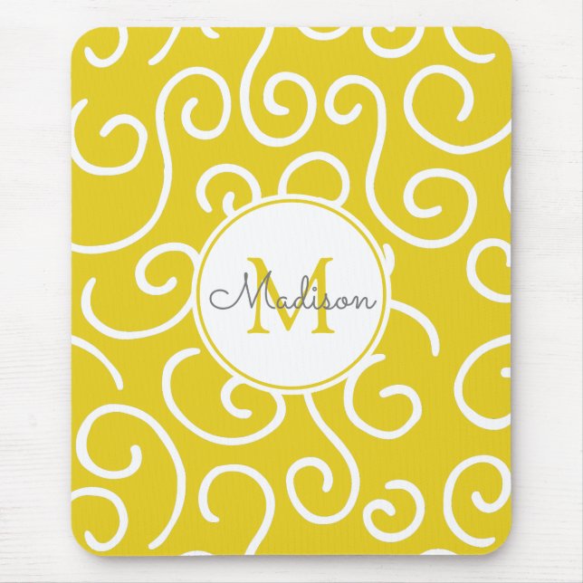 Cheerful Yellow and White Pattern with Monogram Mouse Pad (Front)