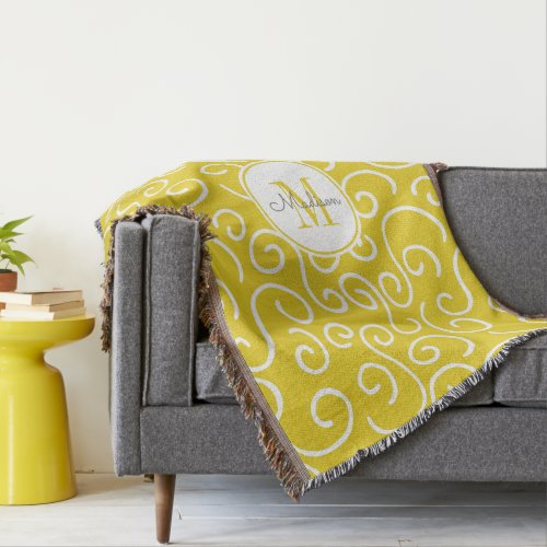 Cheerful Yellow and White Pattern with Monogram Throw Blanket
