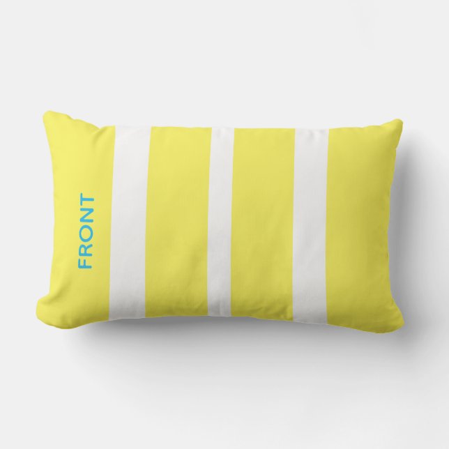 Cheerful Yellow and White Stripe Outdoor Lumbar Pillow (Front)