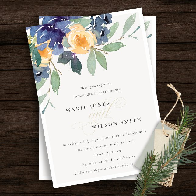 Cheerful Yellow Blue Floral Engagement Invite (Creator Uploaded)