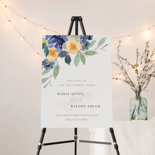 Cheerful Yellow Blue Floral Engagement Welcome Foam Board