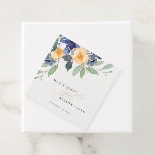Cheerful Yellow Blue Floral Watercolor Wedding Favor Tags