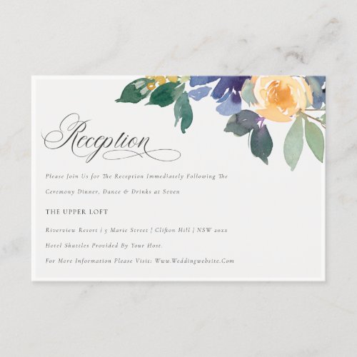 Cheerful Yellow Blue Floral Wedding Reception Enclosure Card