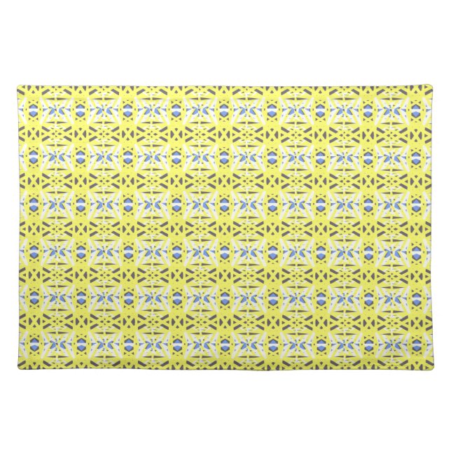 Cheerful Yellow Blue Gray Vibrant Geometric Deco Cloth Placemat (Front)