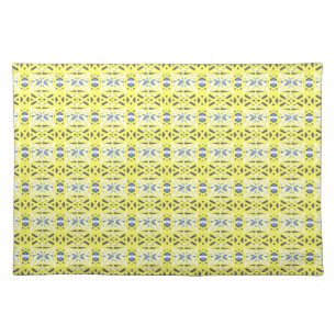 Cheerful Yellow Blue Grey Vibrant Geometric Deco Cloth Placemat