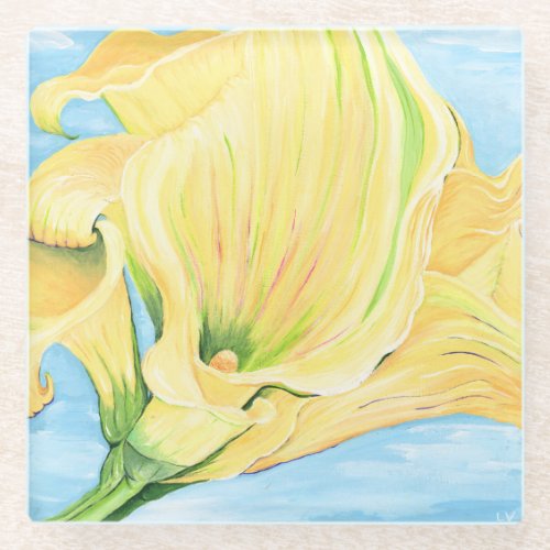 Cheerful Yellow Calla Lily Glass Coaster