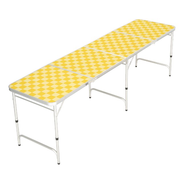 Cheerful Yellow Checkered Pattern Beer Pong Table (Angled)