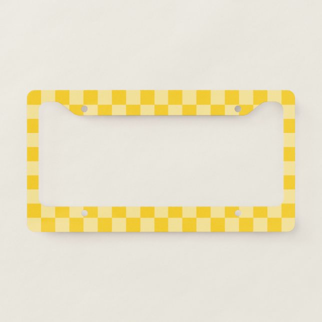 Cheerful Yellow Checkered Pattern License Plate Frame (Front)